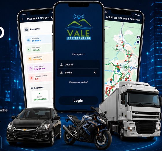 Aplicativo Vale Rastreamento com carro, moto e caminhão